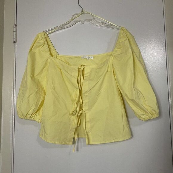 Etophe Studios Yellow puffer sleeve cropped tie front blouse top medium - Picture 1 of 5